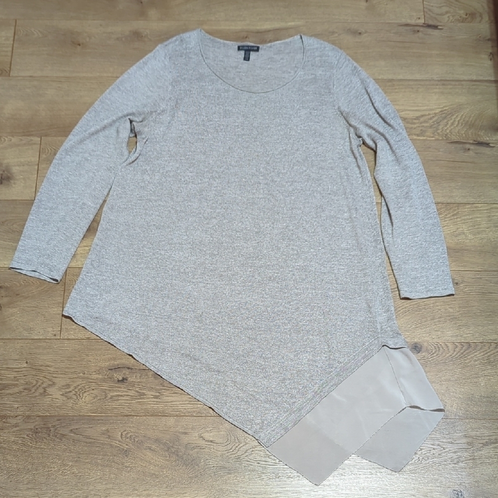 Eileen Fisher Gray Asymmetrical Hem Tunic Top Large